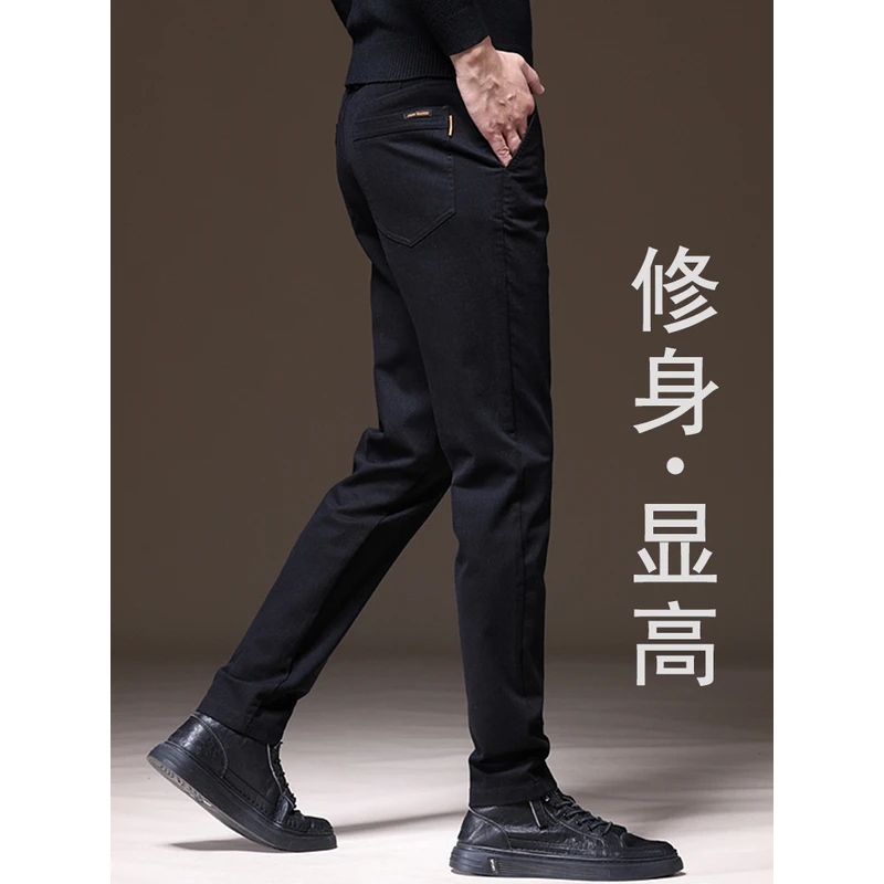 Leekody香港秋冬款黑色休闲裤男款修身高端弹力潮牌韩版小脚长裤