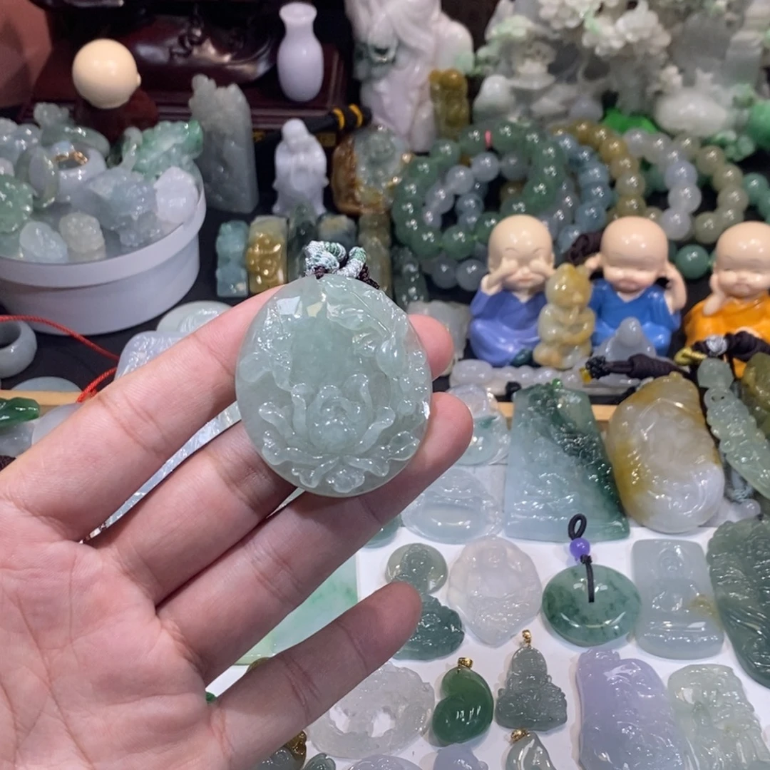 翡翠未镶嵌吊坠(不含链)花开富贵