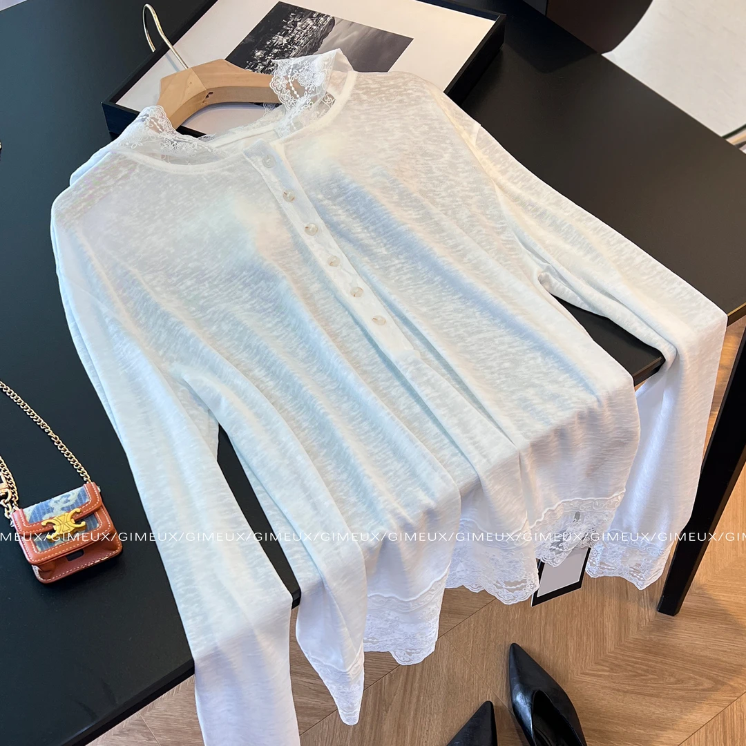 法式蕾丝连帽长袖防晒罩衫女2025新款高级感轻奢宽松百搭衬衫上衣