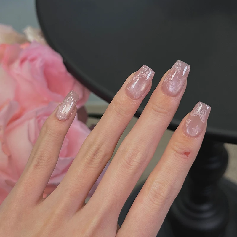 【晶闪蝶】纯手工穿戴甲秋冬高级气质裸色蝴蝶流行穿戴式