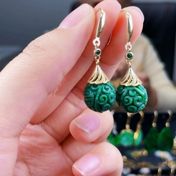 翡翠耳饰银S925镶嵌饰品