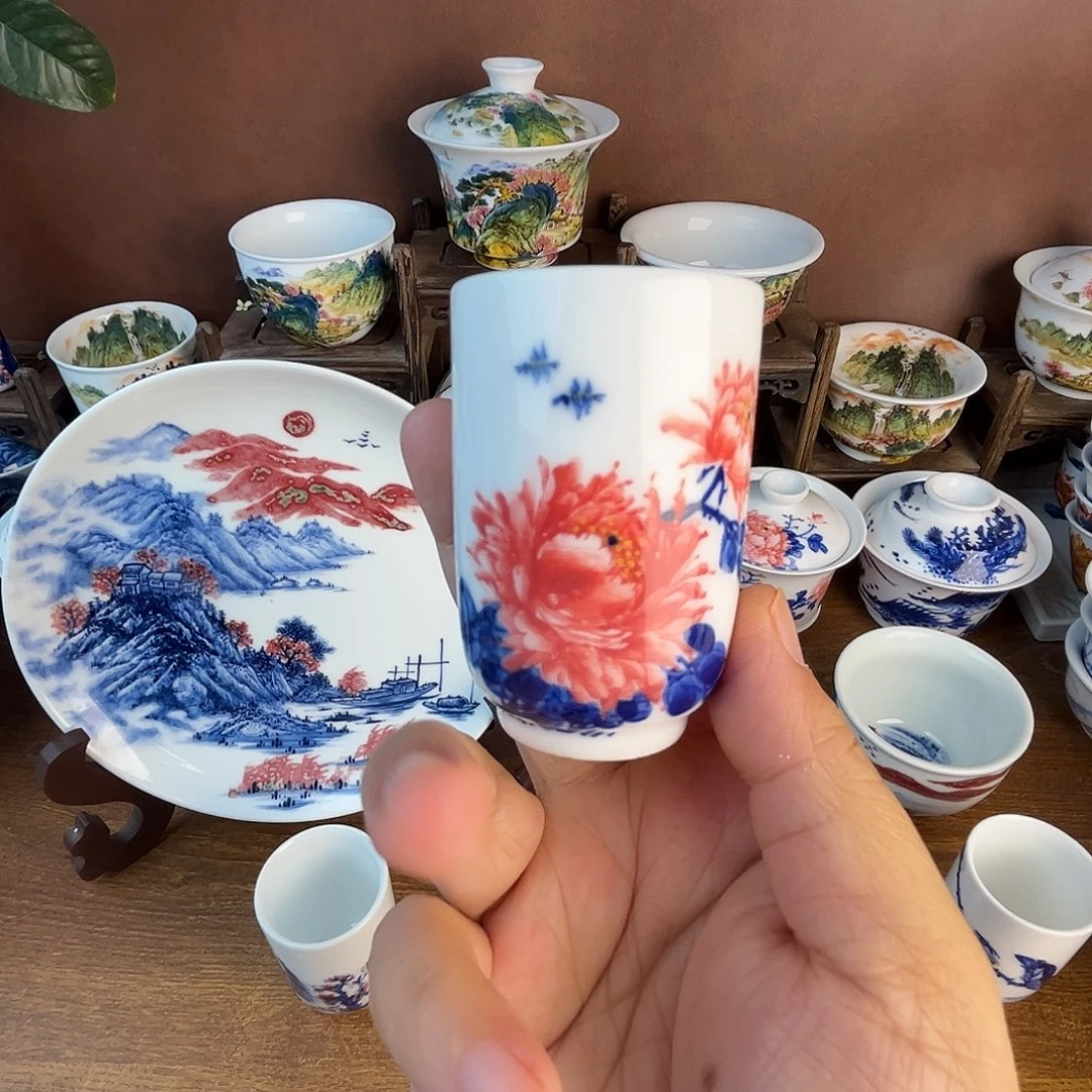 忠意堂釉下彩红牡丹