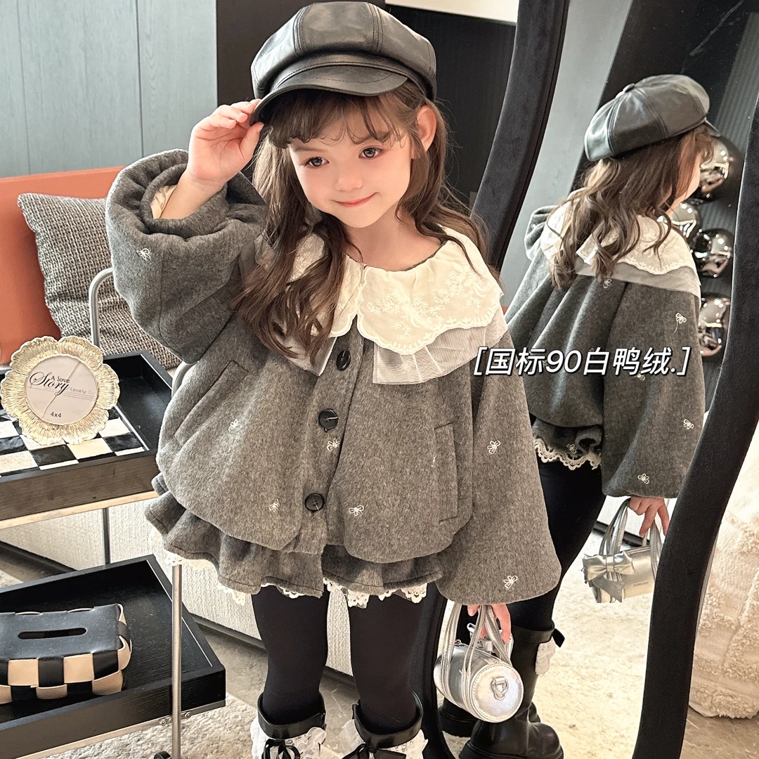 【Mt studio】K【新款】花边国际90白鸭绒大衣女童冬季休闲百搭羽绒服