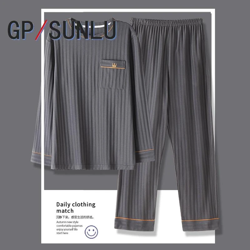 日本小众GP秋胖男300斤特大码加肥加大棉质睡衣男士家居服套装200