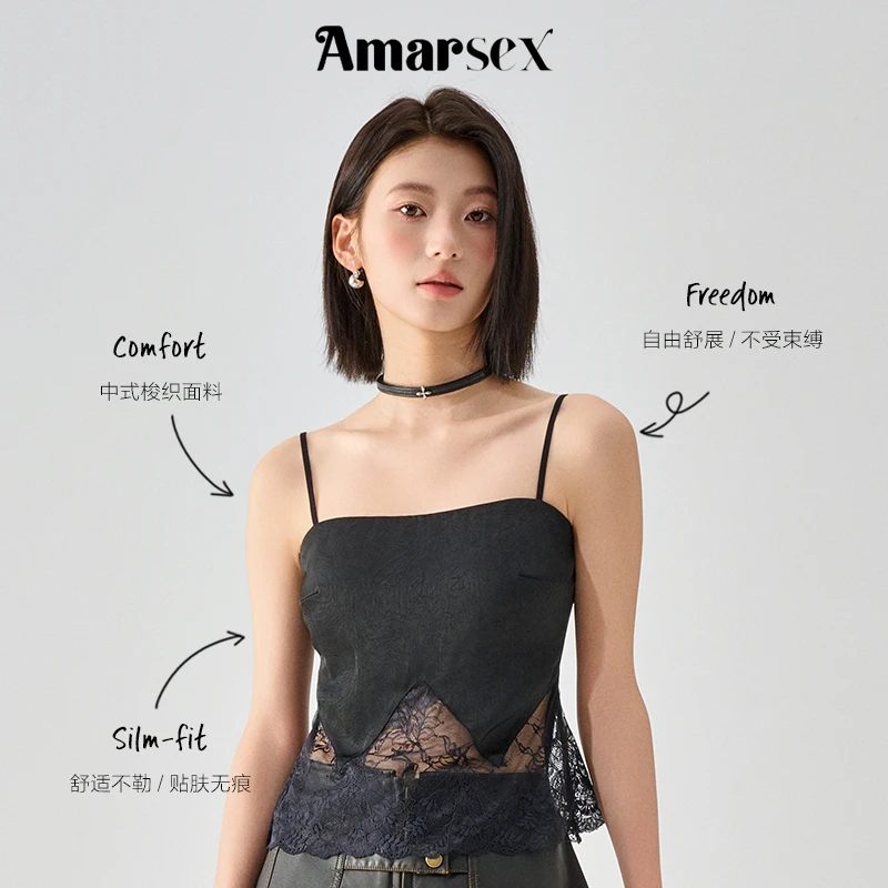 amarsex/艾梦.忆思【练习室】缎面蕾丝拼接吊带女带杯垫通勤背心