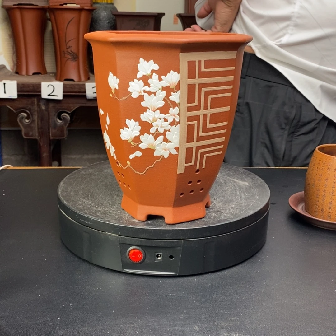 弘***梅货号一只紫砂花盆八方花