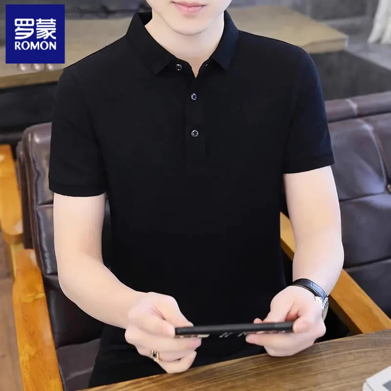 罗蒙翻领POLO衫男士夏季薄款修身百搭商务休闲短袖T恤男装上衣服