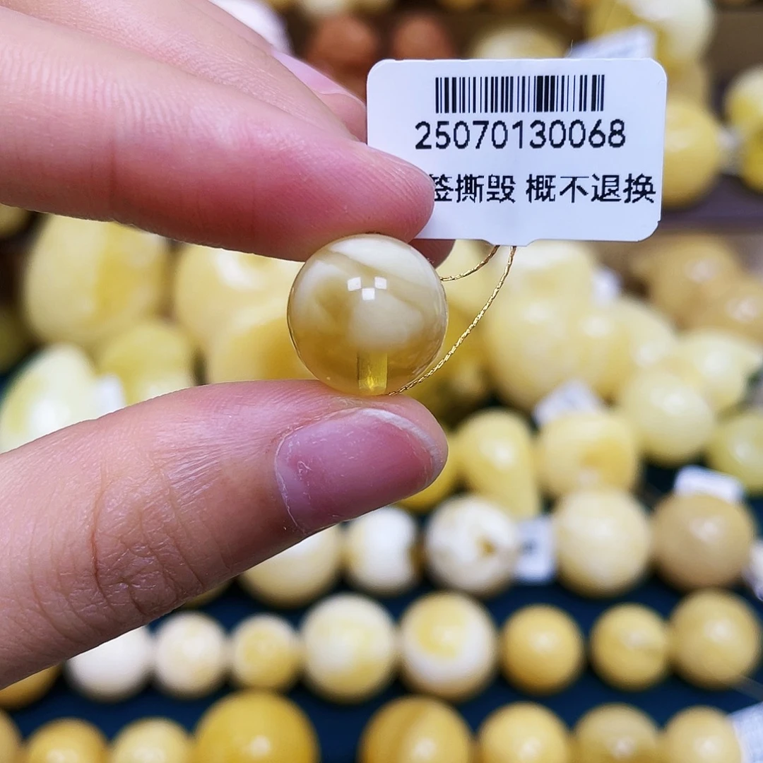 未镶嵌蜜蜡裸石13.4mm.圆珠.微瑕