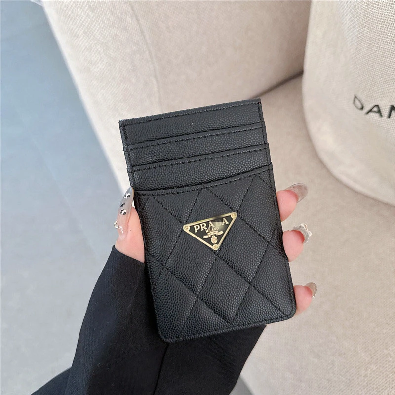 荔枝纹菱格长款小香风P家卡包潮牌彩色三角标多卡位软皮卡套高端