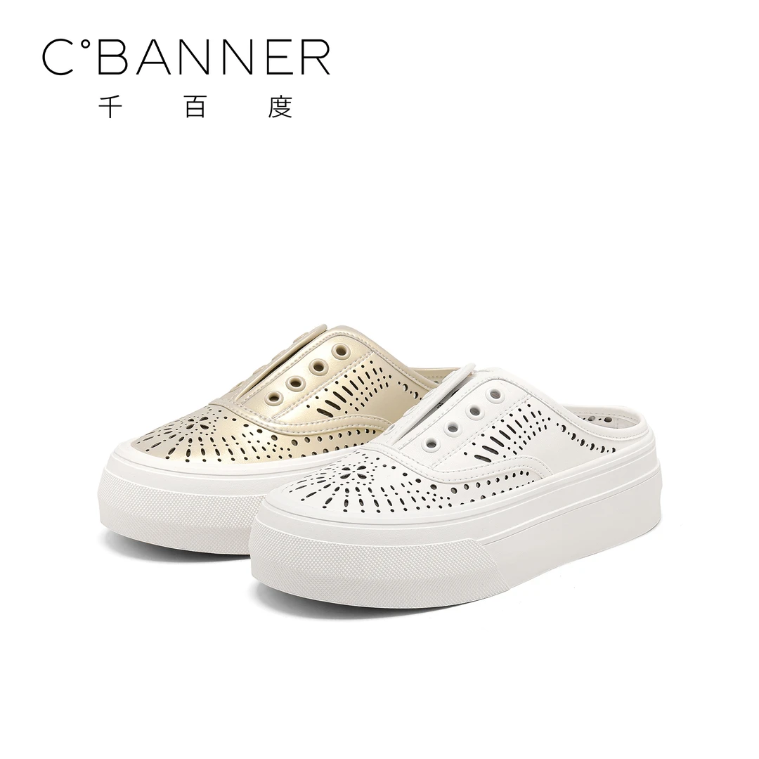 C.BANNER/千百度时尚休闲鞋女新款百搭镂空懒人休闲包头半拖鞋子
