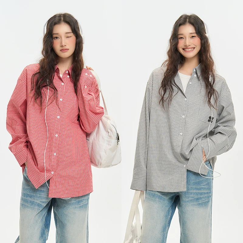 King Prince2025春季新款简约格纹文艺学院风休闲百搭外套衬衫女