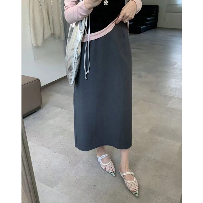 【升级版】2025早秋新款高腰显瘦气质开叉半衬直筒半身裙#7712