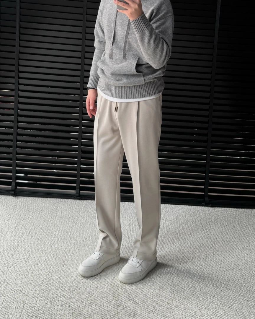 【甄贵美学】杰尼中缝线立体垂坠醋酸羊毛混纺休闲裤男士加厚长裤