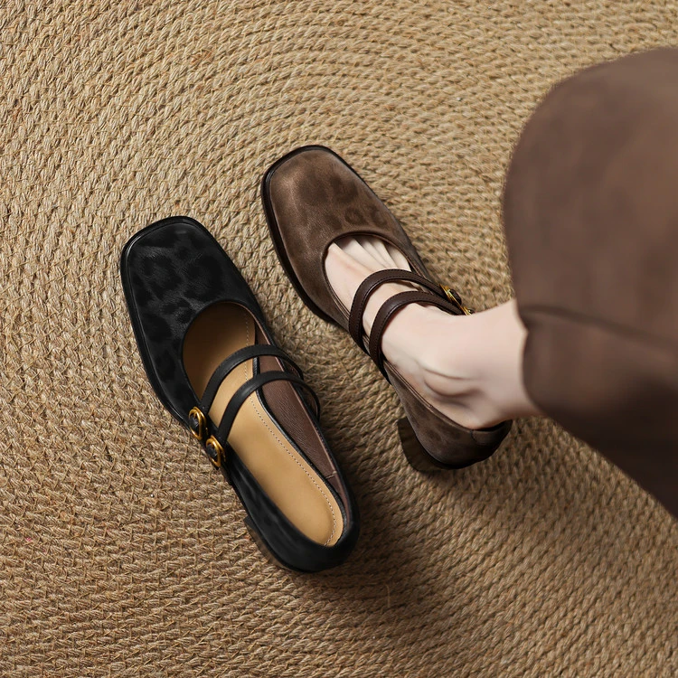 6.5cm 法式复古百搭软底一字带玛丽珍鞋春季简约时尚方头高跟单鞋