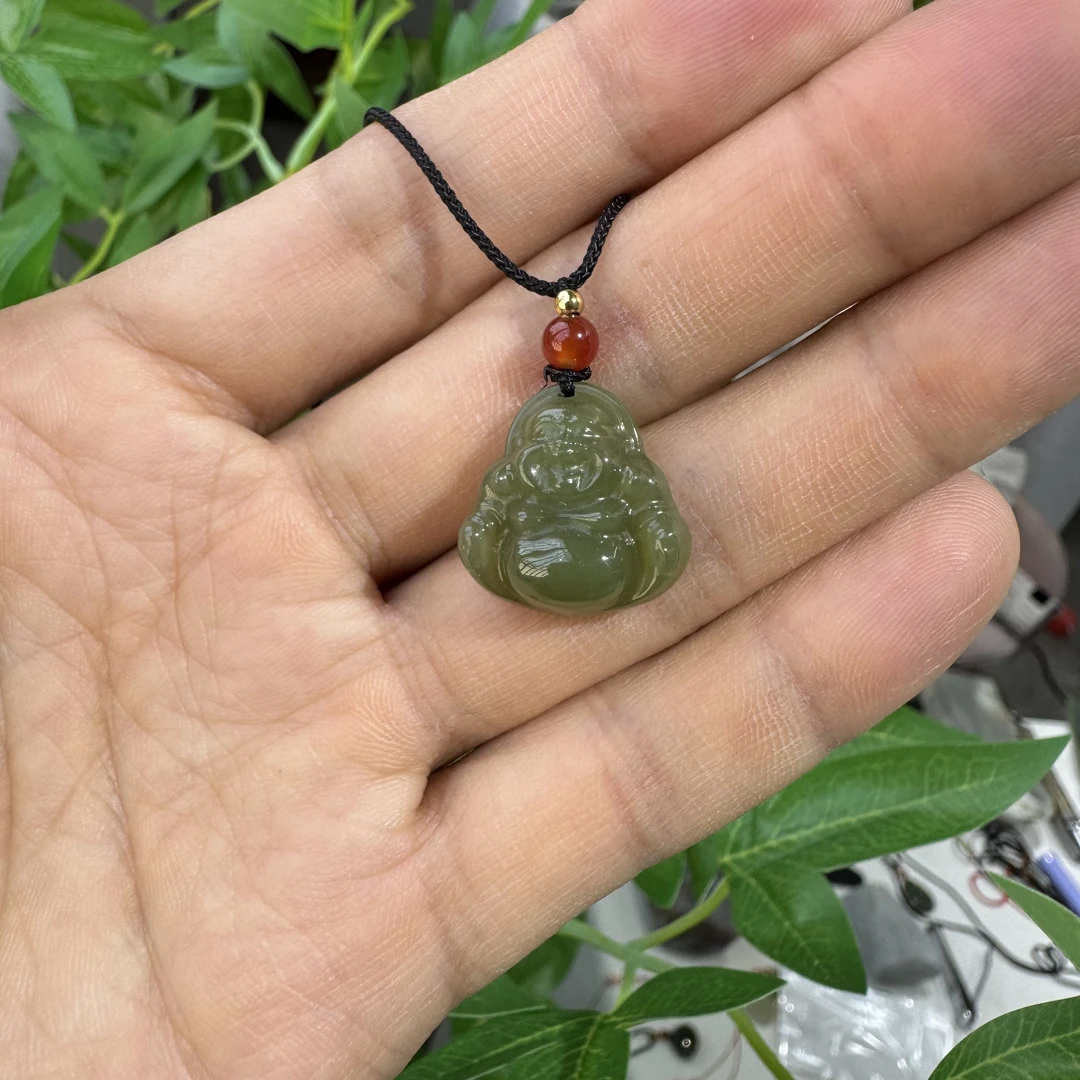 和田玉青黄口佛公吊坠18mm珠宝玉石 玉质温润细腻项链女款