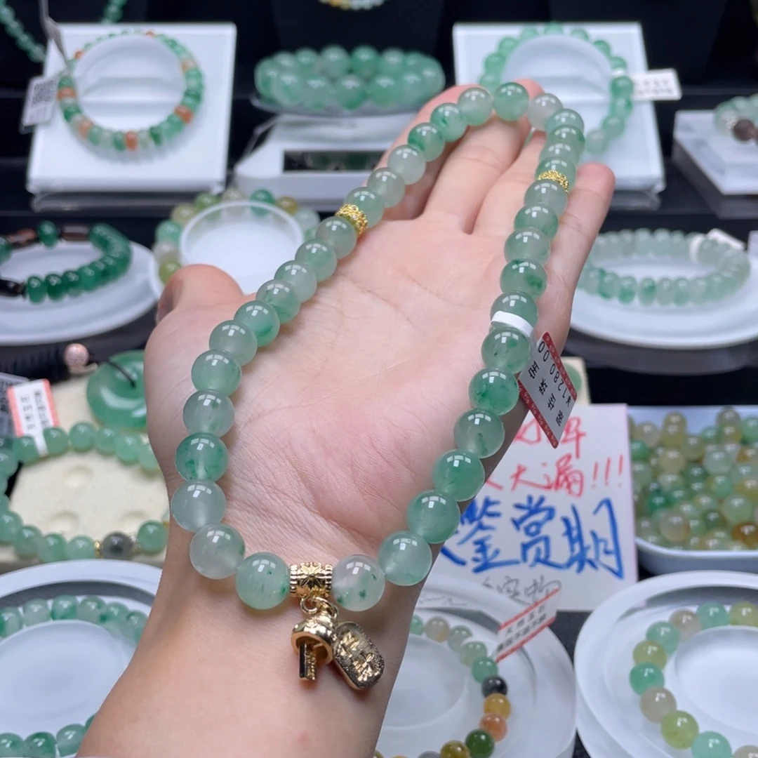 石英质玉（非洲翠）合金手串卡10手持珠36