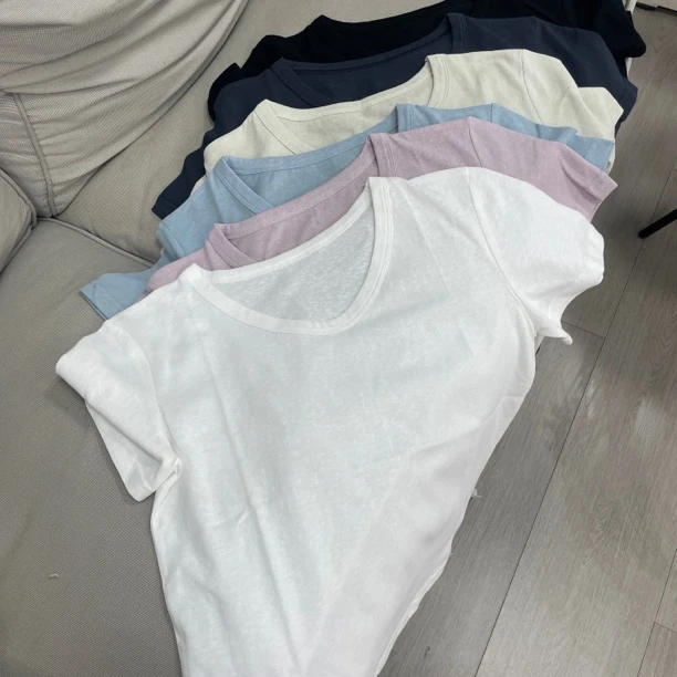 13369 【鹅蛋领】巨显瘦简约休闲百搭纯色短款夏季正肩短袖白色