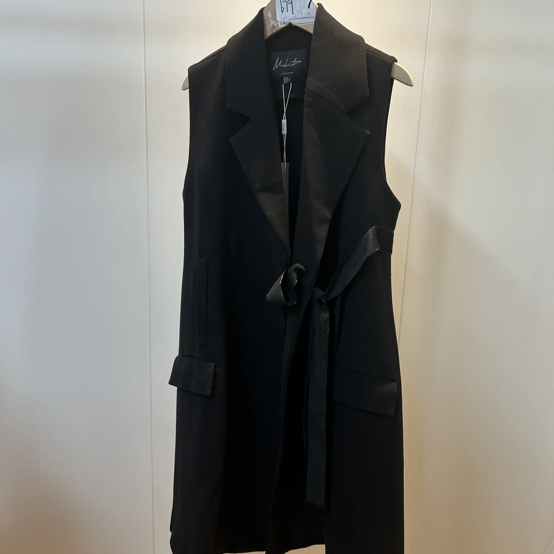 拼接秋季女长款西装领单排扣马夹毛呢休闲（A679）