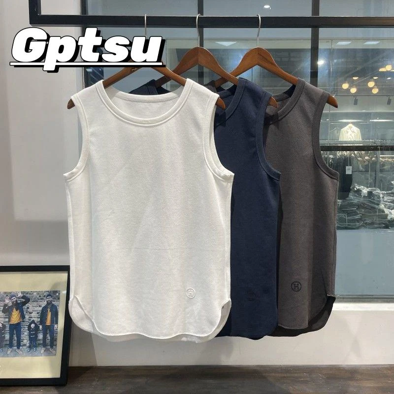 GPTSu特大码300斤潮牌宽松纯色无袖T恤工字背心男士夏季运动打底