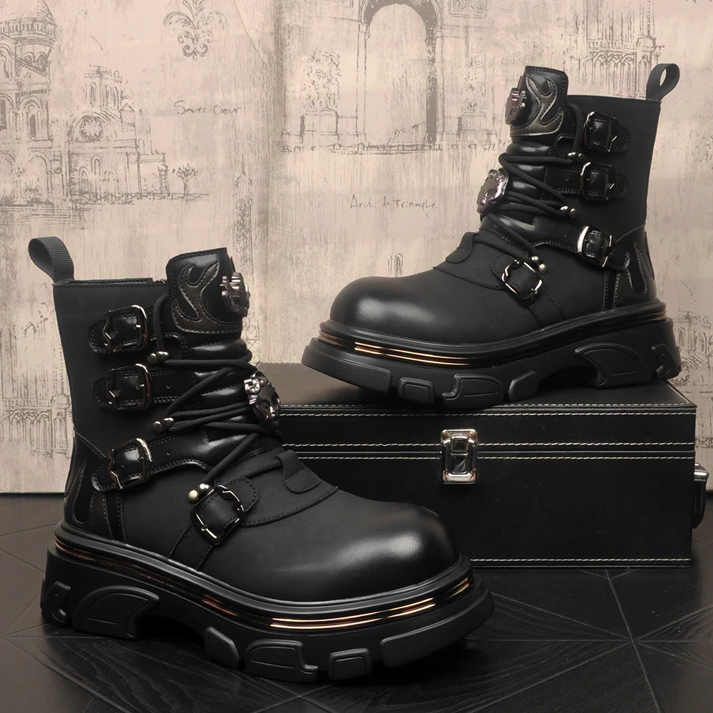 厚底真皮马丁靴男款2025秋冬小众设计时装靴增高短靴朋克风机车靴