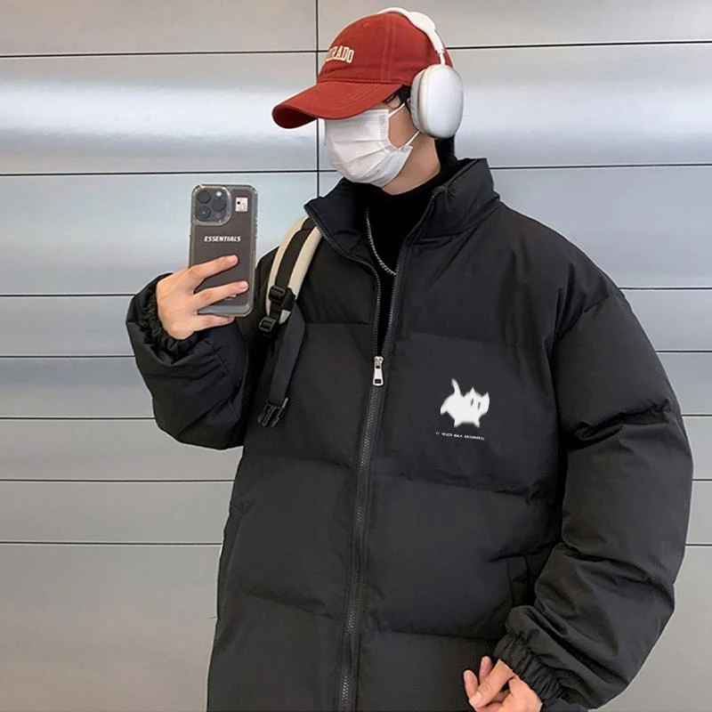 特大码300斤慵懒风潮牌卡通立领棉服外套男女冬季情侣装加厚棉衣2