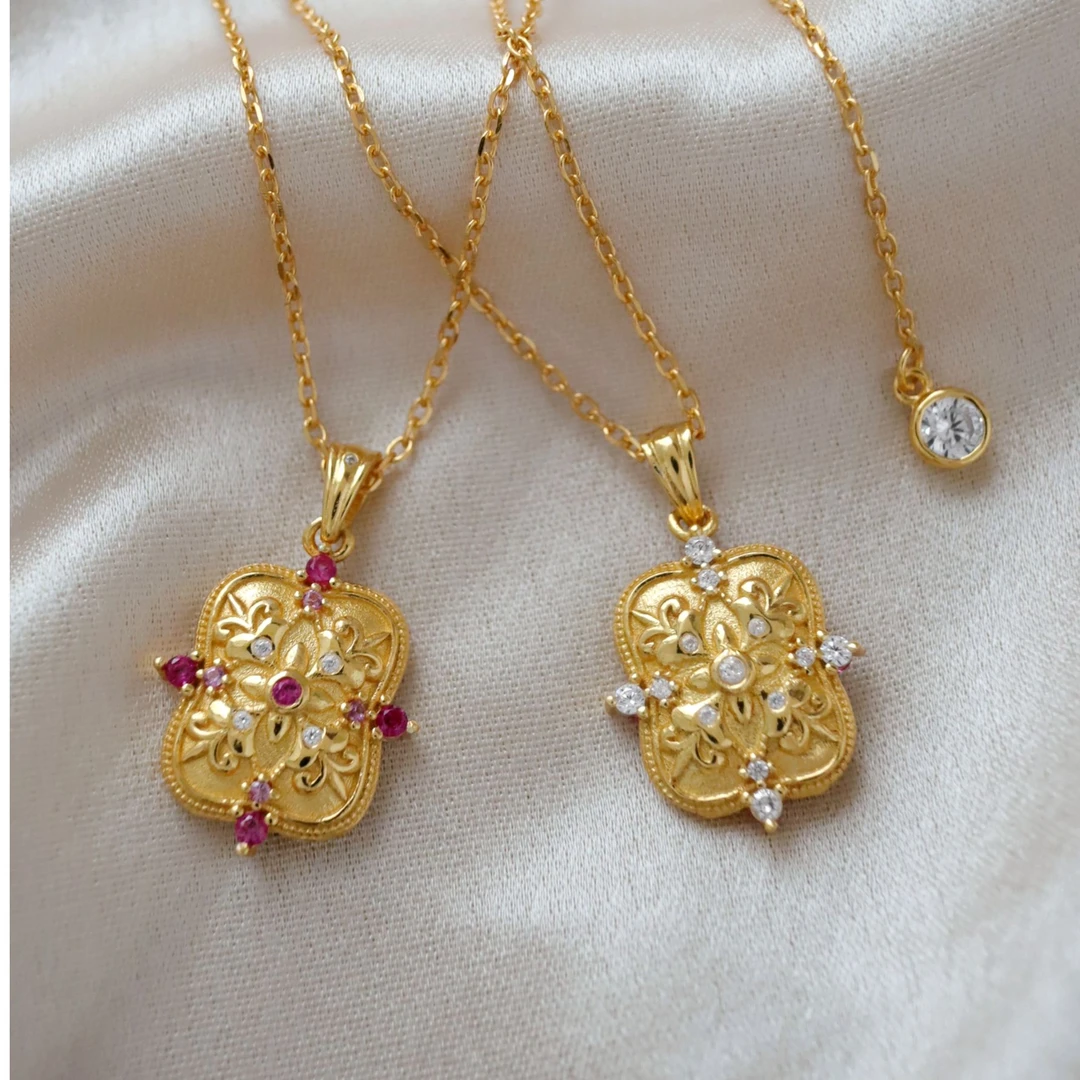 坠链均925银 双面鸢尾花护身符项链中古轻奢小众高级感送女友