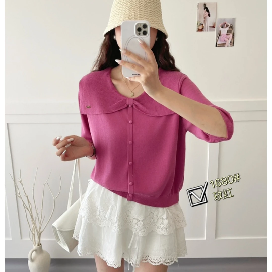 【珊珊服饰】秋季新款翻领针织七分袖上衣