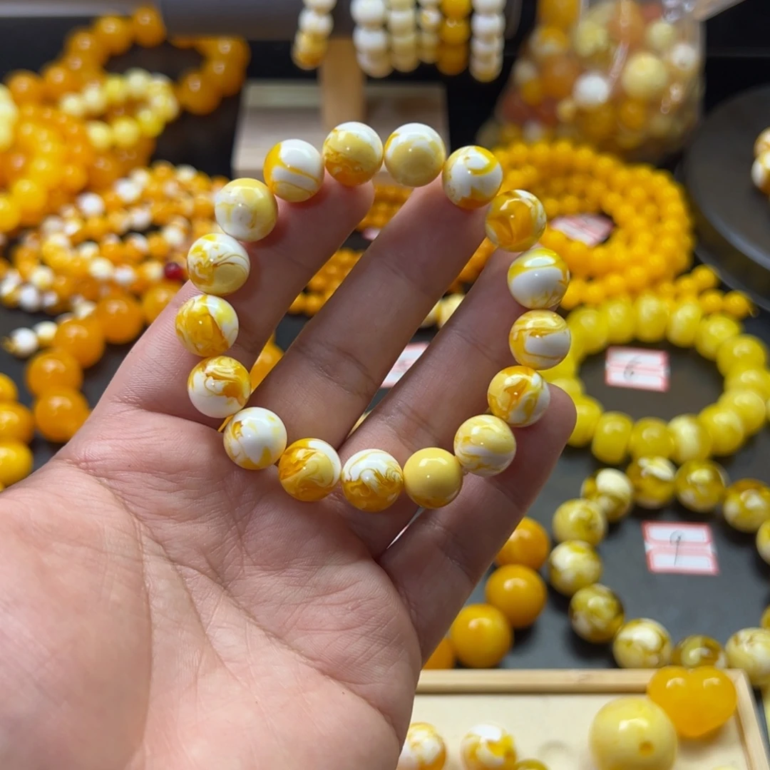 现***白瓷白金花圆珠手串卡12