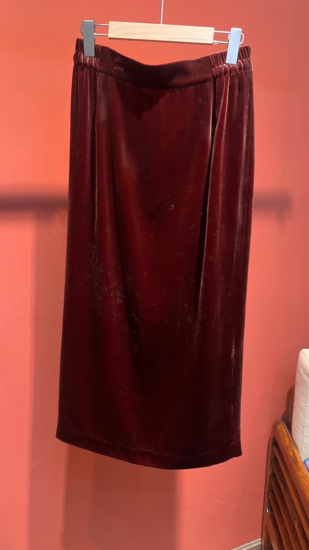 大满家直裁安哥拉红丝绒半裙 桑蚕丝面料