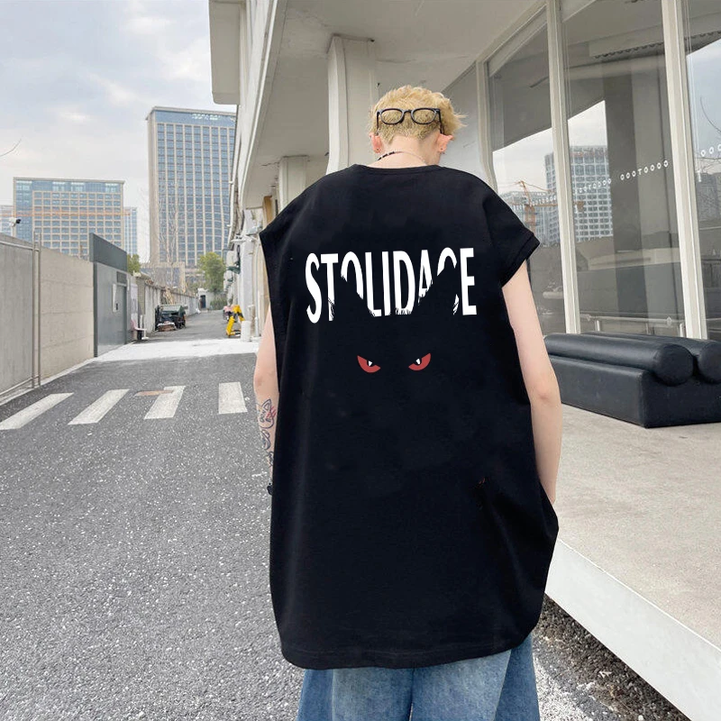 加大码300斤个性创意设计感纯棉无袖t恤男女夏季宽松显瘦坎肩背心