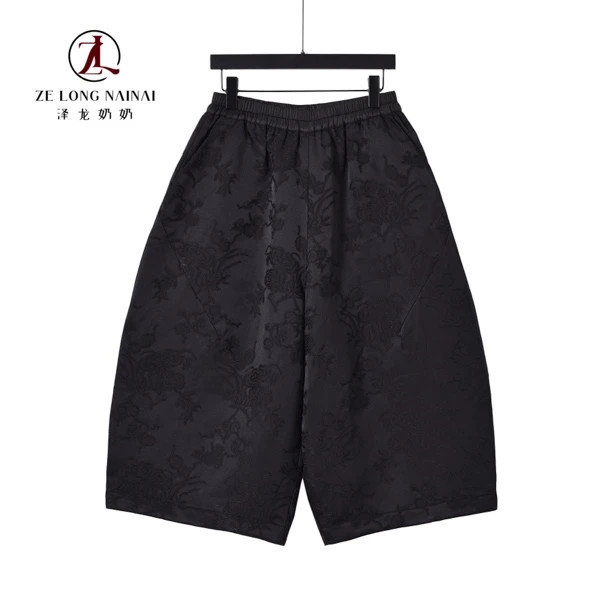 3913人丝提花棉裤女冬季宽松显瘦阔腿裤复古保暖夹棉裤