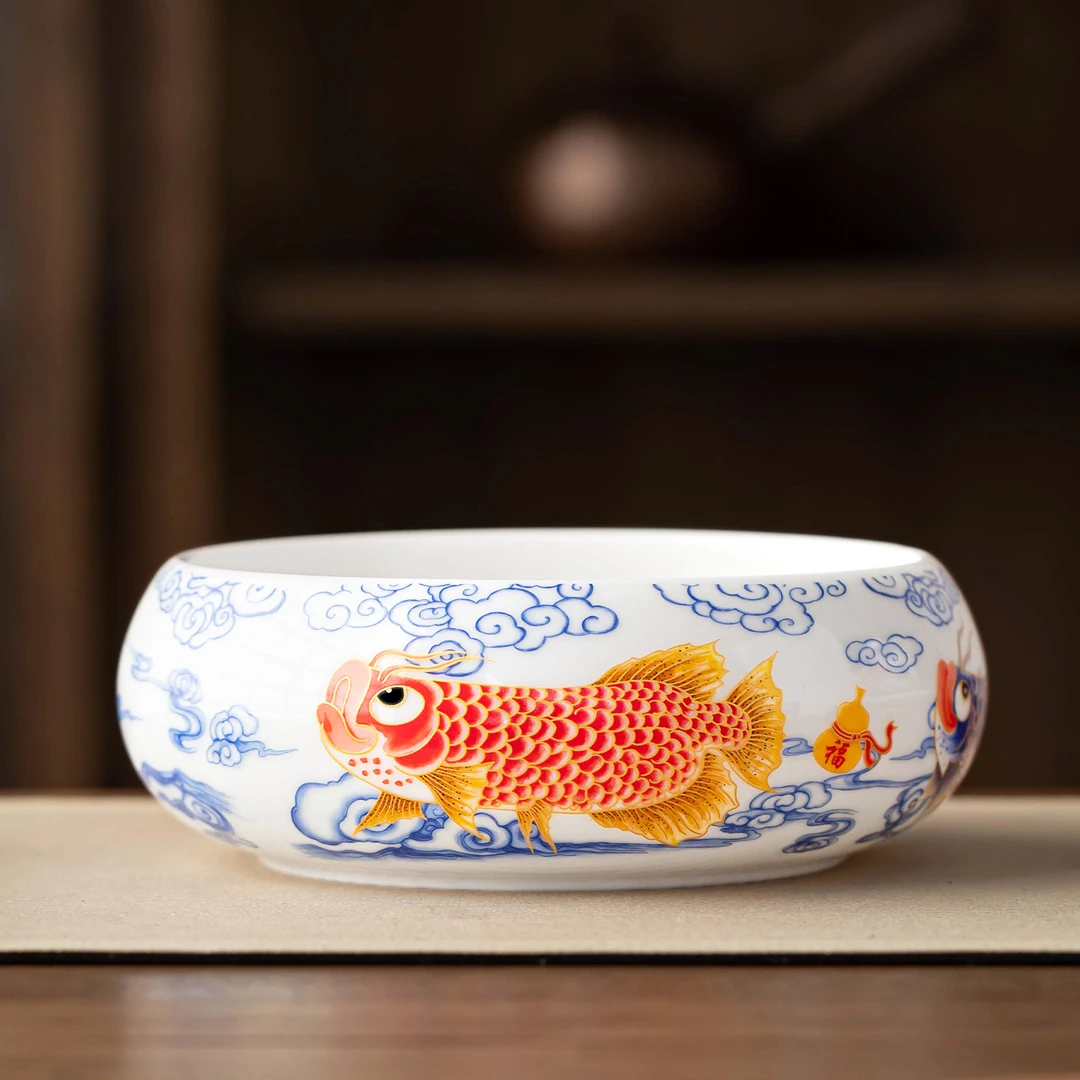 德化白瓷茶洗家用大容量水盂杯洗水洗功夫茶杯收纳碗废茶渣缸