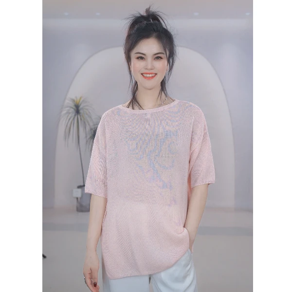 进口和纸纱针织衫女短袖夏季半袖打底衫MM2558