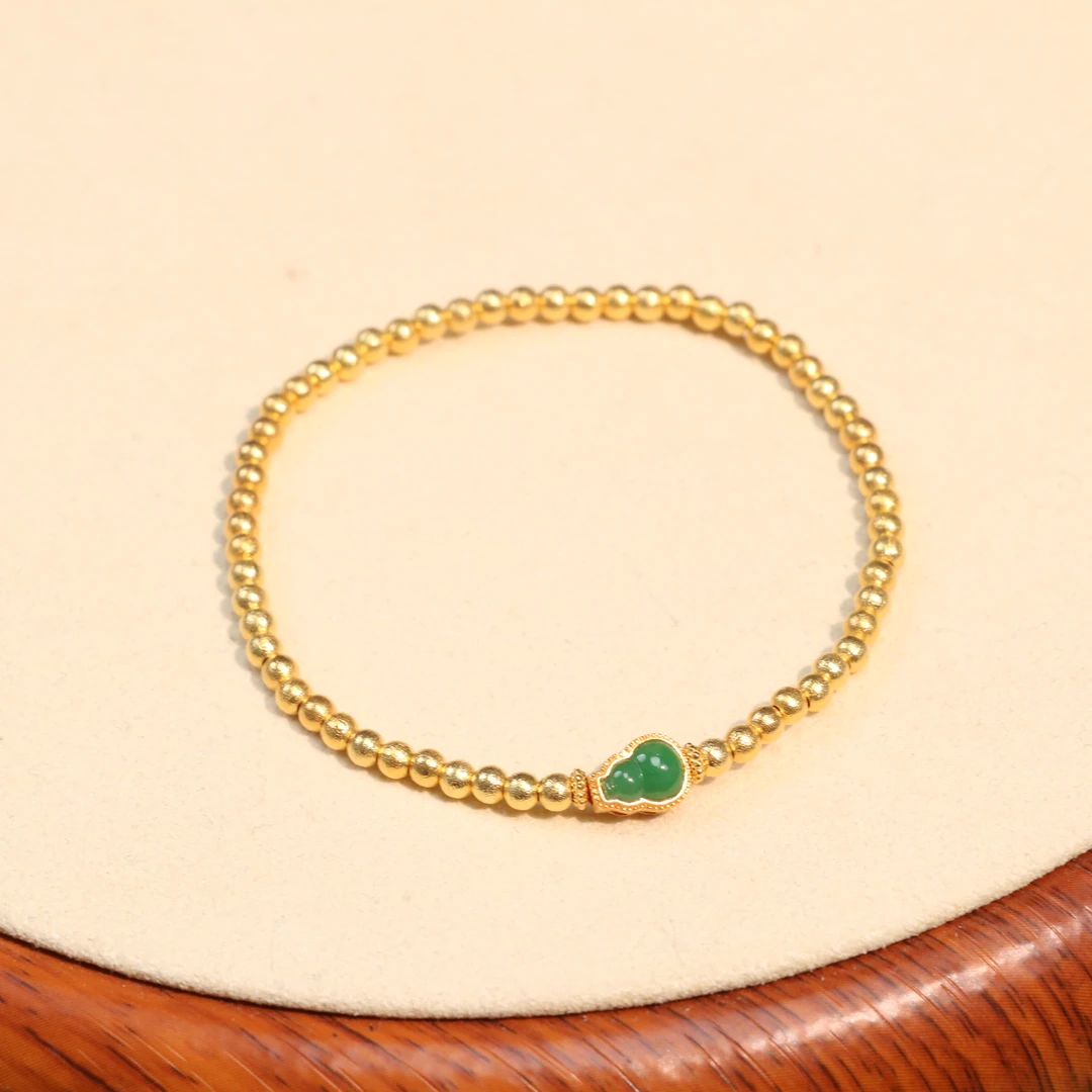 新成珠宝18k金翡翠首饰葫芦手串简约时尚气质翡翠手串满绿