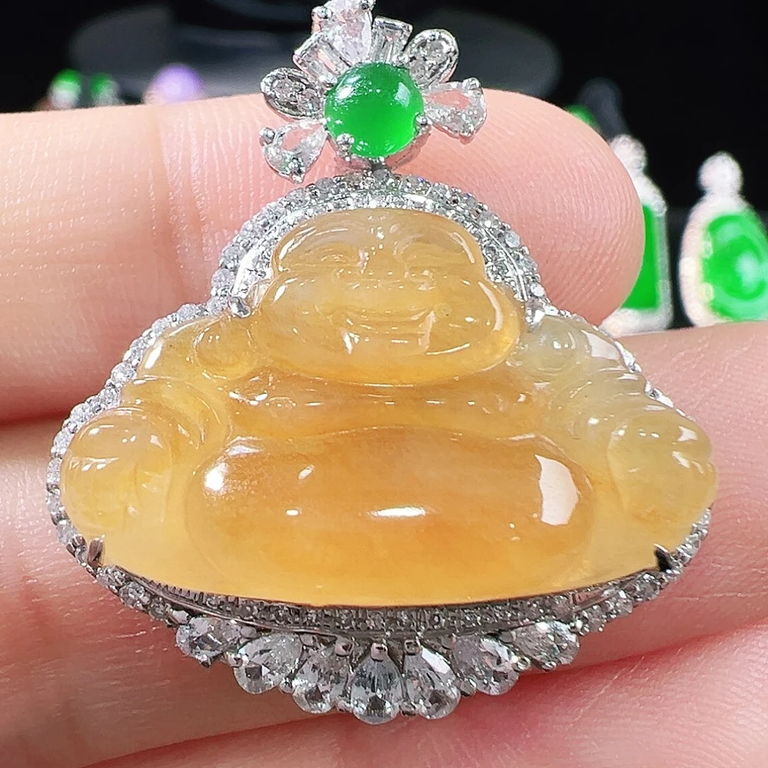 翡翠18K金镶嵌吊坠(不含链)