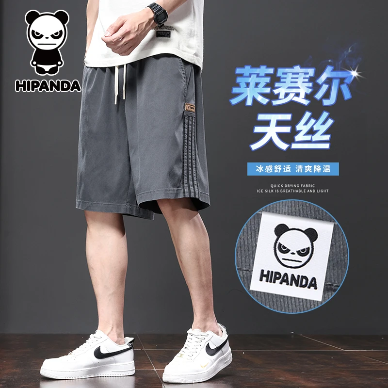 HiPanda你好熊猫男士夏季薄款短裤潮牌莱赛尔天丝直筒五分中裤子