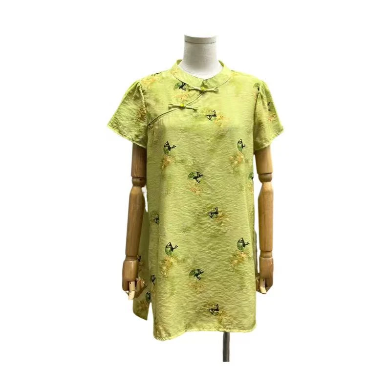 【胖嫂大码】：胖mm大码高级感国潮新中式时尚立领印花盘扣上衣#066