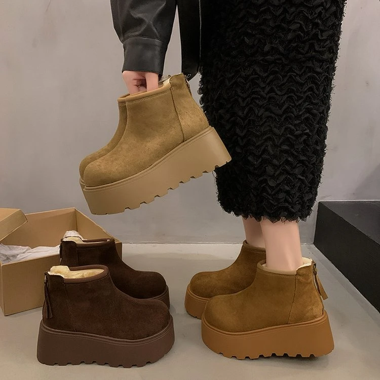 保暖增高厚底雪地靴女款2025新款冬季勃肯加绒加厚棉鞋子短筒短靴