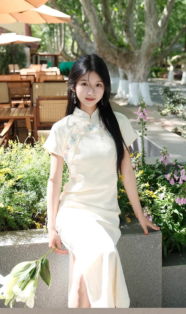 五五年原创清光新中式缎面连衣裙女夏小个子改良旗袍五一出游