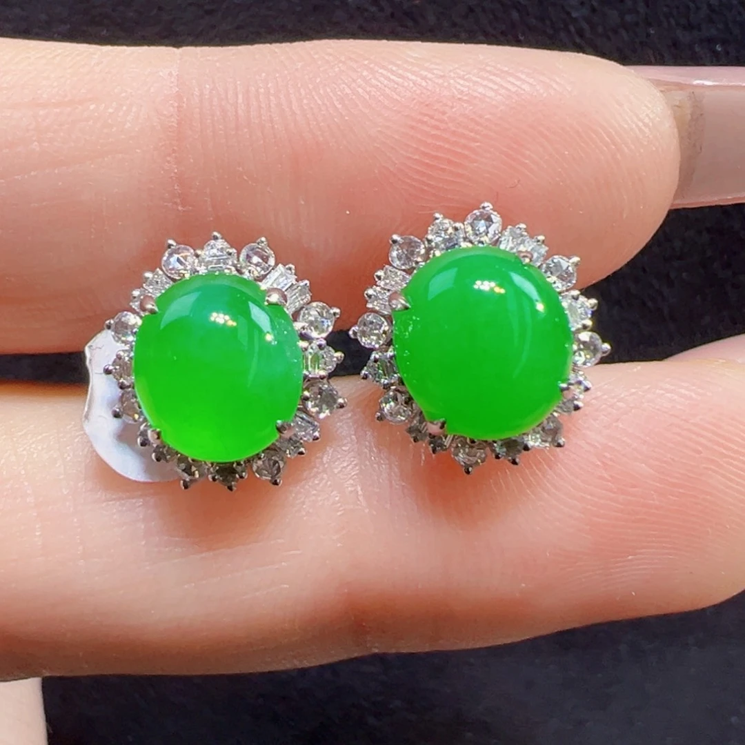 翡翠耳饰18K金镶嵌耳钉