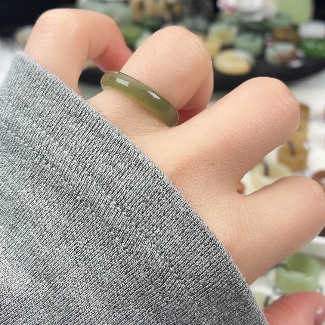 和田玉未镶嵌戒指S3湖水绿细条16.9