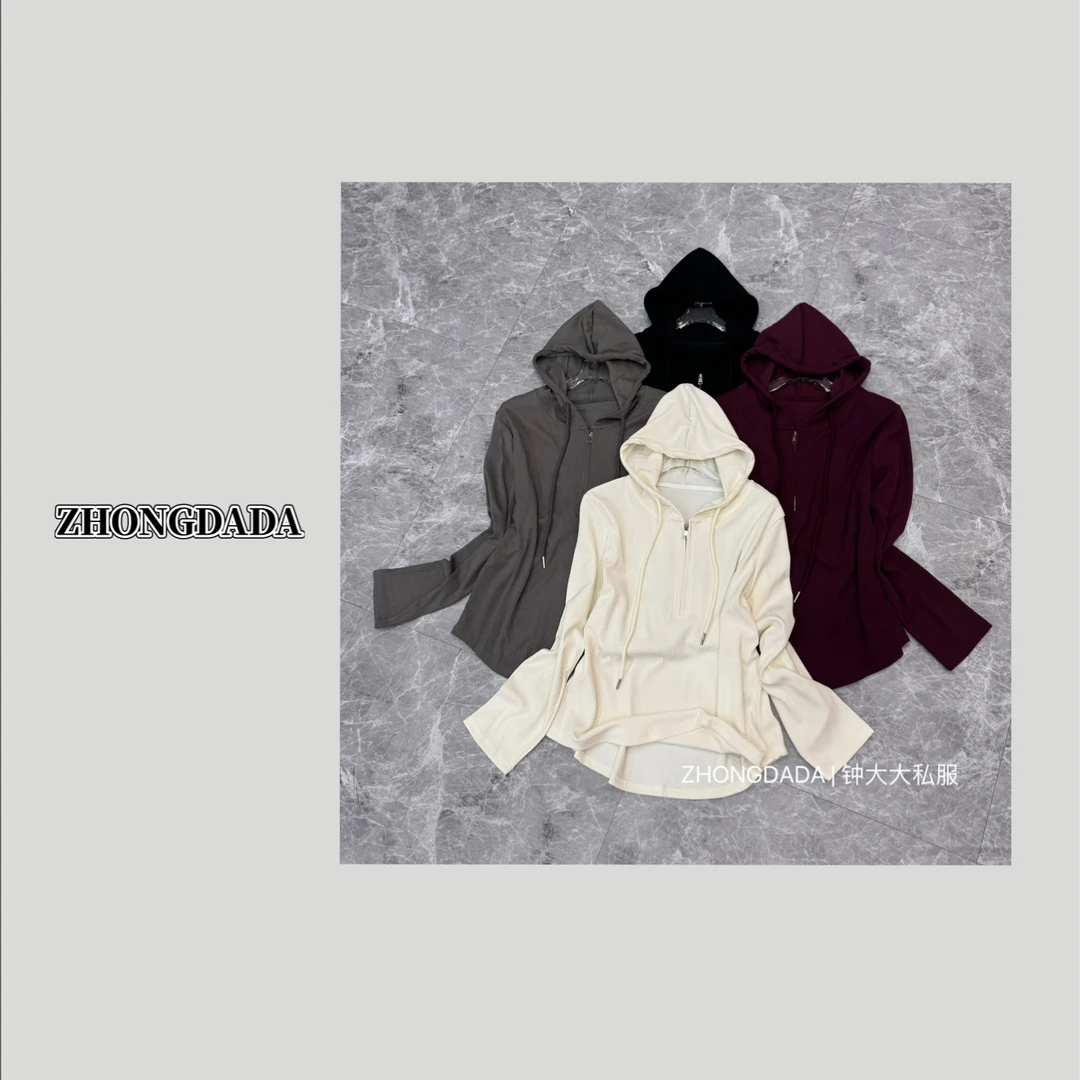 ZHONG大大【】半拉链连帽长袖T恤冬季新款通勤显瘦上衣9986