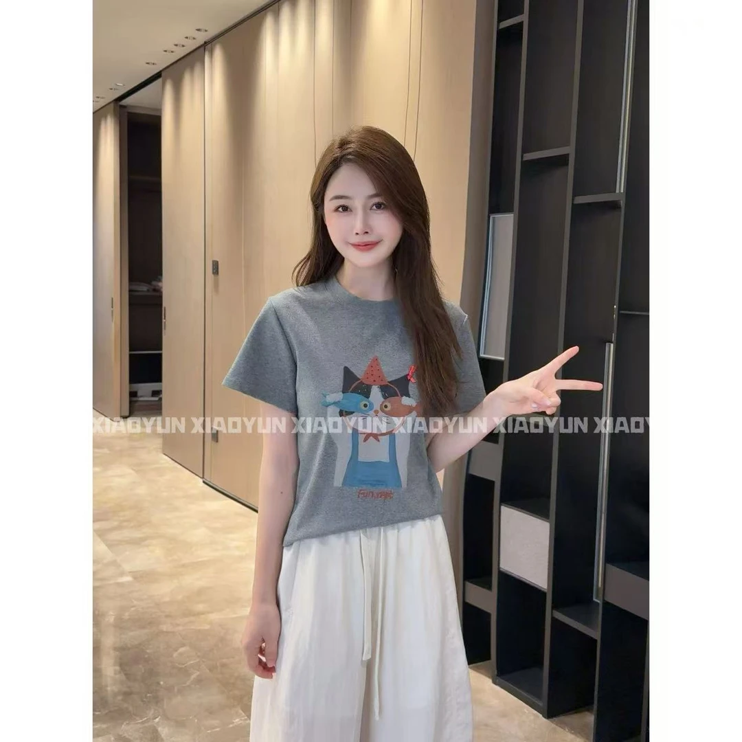 可爱猫咪T 小允姐姐2025新款时尚气质高级可爱猫咪T恤上衣