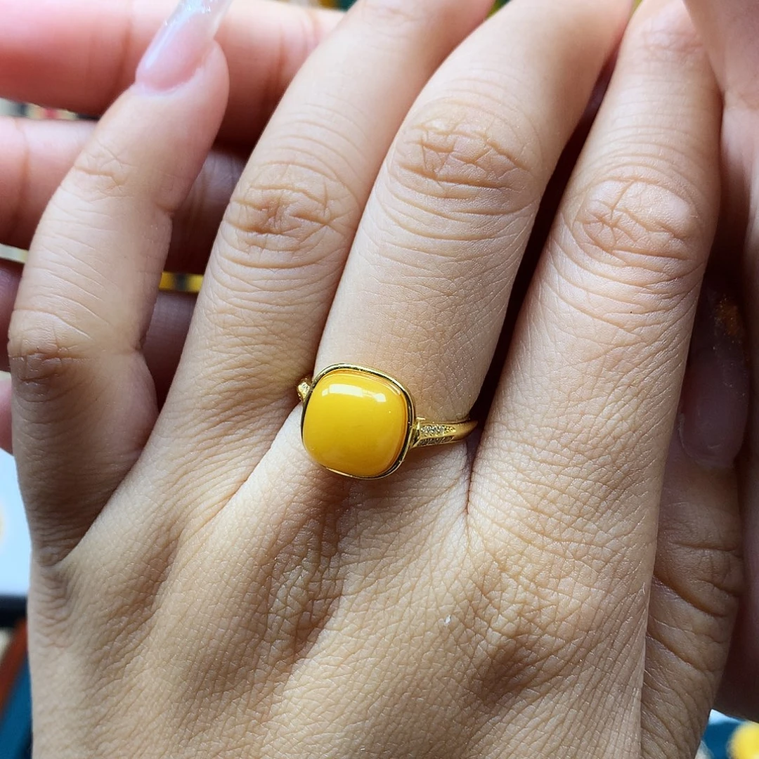 蜜蜡银S925镶嵌戒指戒指