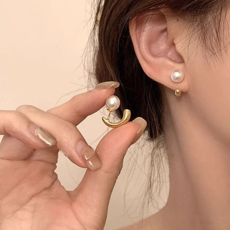 合金仿珍珠耳饰 【极简两戴款】法式简约珍珠后挂耳环百搭通勤耳钉