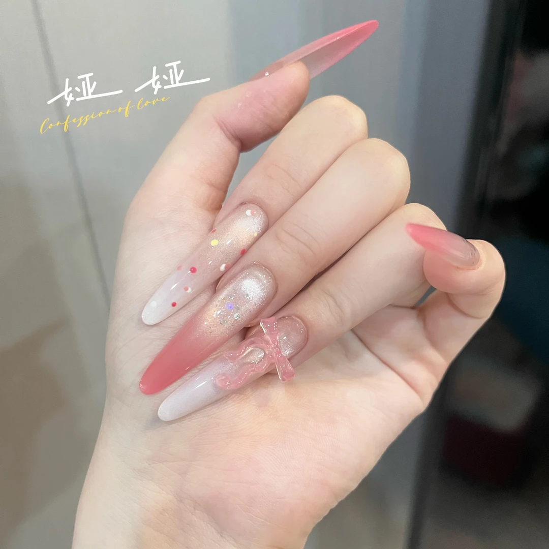【怦然心动】春夏蜜桃渐变显白高级感少女气质长款穿戴甲贴片美甲