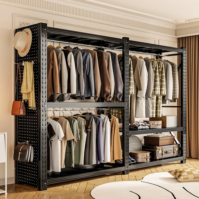 货架衣柜简易组装卧室房间衣帽间置物架收纳架子开放式钢制挂衣架