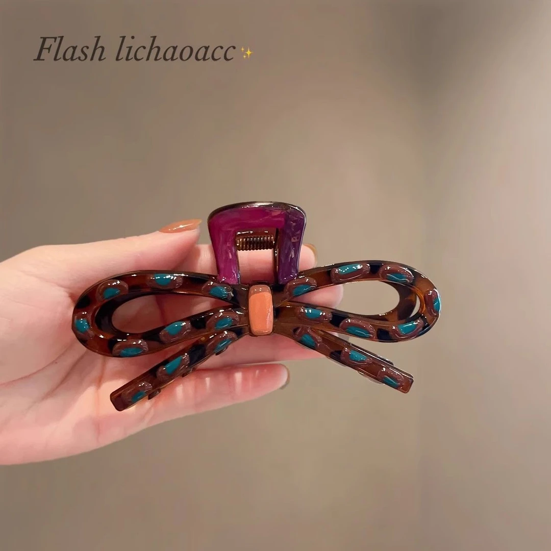 高品质抓夹咖色系滴油蝴蝶结盘发发夹女韩国气质后脑勺大号鲨鱼夹