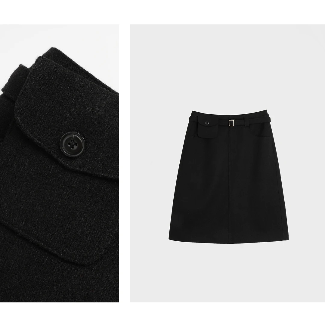 【悄然心动】高级感毛呢半身裙女秋季新款直筒A字开叉中款五分裙