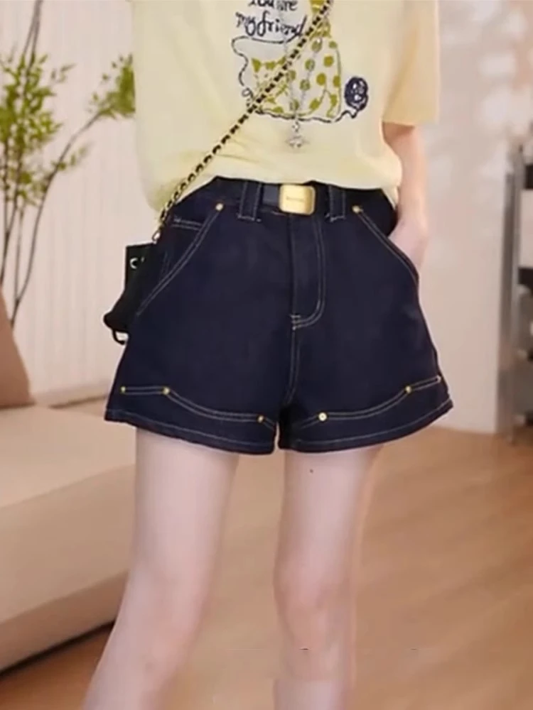 夏季新款高腰直筒无弹牛仔短裤大码百搭设计感a字洋气显瘦阔腿裤